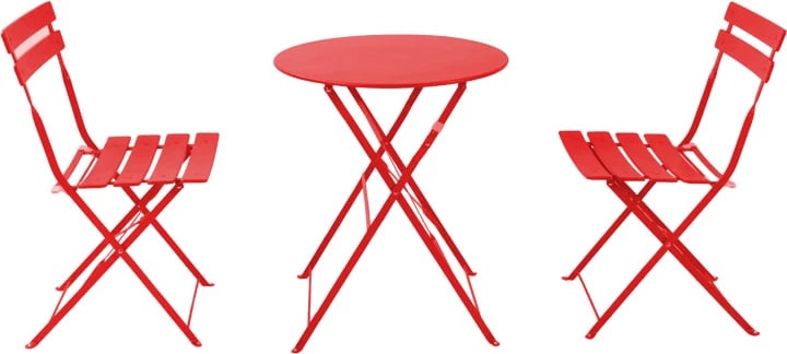 Set bistro 3 pjesë, tavolinë me karrige për terasë, ngjyrë e kuqe, D60x71cm