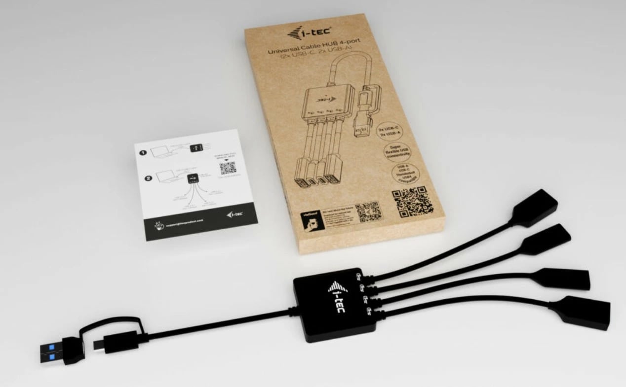Kasë i-tec CACBLHUB2A2C, 4 porta (2x USB-C, 2x USB-A), e zezë