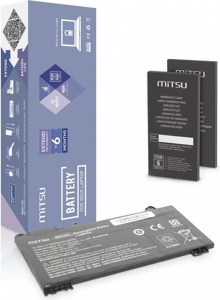 Bateri laptop Mitsu 5BM318-BC/HP-450G6, 3500mAh (40Wh), 11.55V, për HP ProBook 430 G6/450 G6