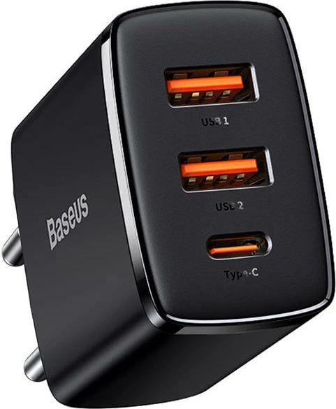 Karikues rrjeti Baseus Compact Quick Charger, 2xUSB, USB-C, 30W, i zi