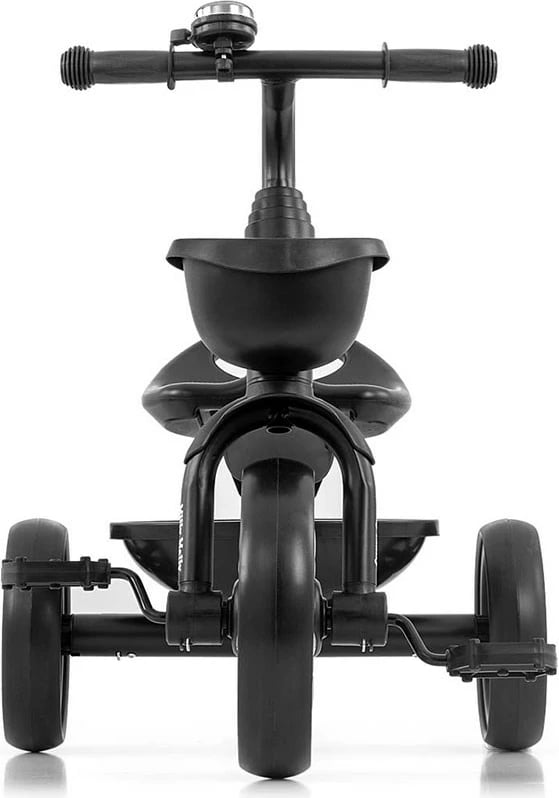 tricikletë fëmijësh, Milly Mally Bobby, kornizë çeliku, rrota EVA, pedale të heqshme, dy shporta, e zezë