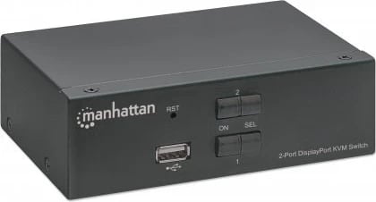 KVM Switch Manhattan DisplayPort 1.2, 2-Port, 4K@60Hz, me lidhje USB-A/3.5mm Audio/Mic, të zezë