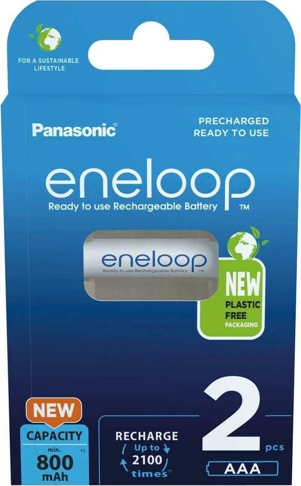 Bateri të rikarikueshme Panasonic Eneloop AAA, 800 mAh, 2 copë, Bardhë