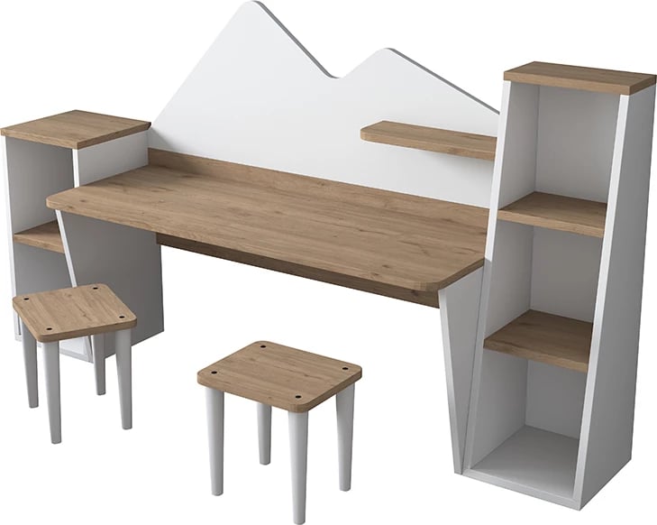 Set për zyre për fëmijë 3 pjesë Bubble, arrë-bardhë, 180x45x93.5cm