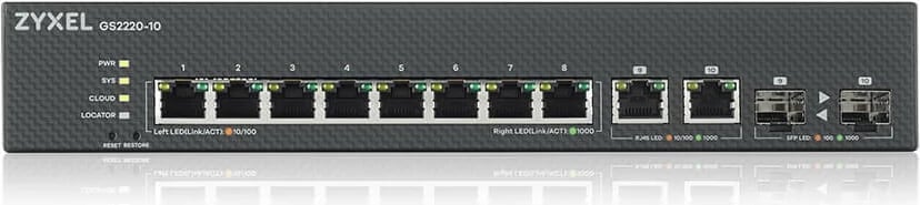 Switch i menaxhuar Zyxel GS2220-10-EU0101F, 8x GbE, 2x Combo, për rack, i zi