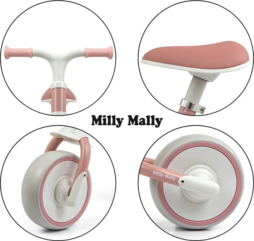 biçikletë balancuese, Milly Mally, Skippy, rrota EVA pa shpim, sedilje e rregullueshme, 18+ muaj, rozë