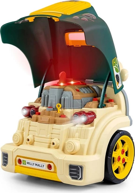 Lodër edukative motor makine me kapak hapës, MILLY MALLY N-GINE, efekte dritë/tingull, timon me borinë, 3 AA, 3+ , e gjelbër, set 56 copë