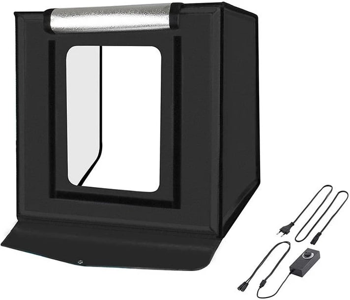 Tendë fotografike Puluz PU5060EU, 60cm, 3380 lumens, 60W, LED, me 3 sfonda, e zezë