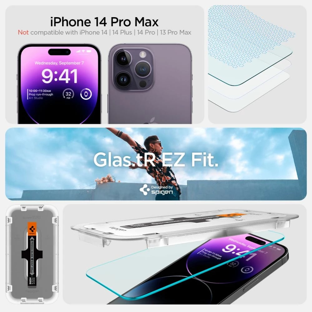 Xham i temperuar Spigen Glas.tR EZ Fit për iPhone 14 Pro, 2 copë