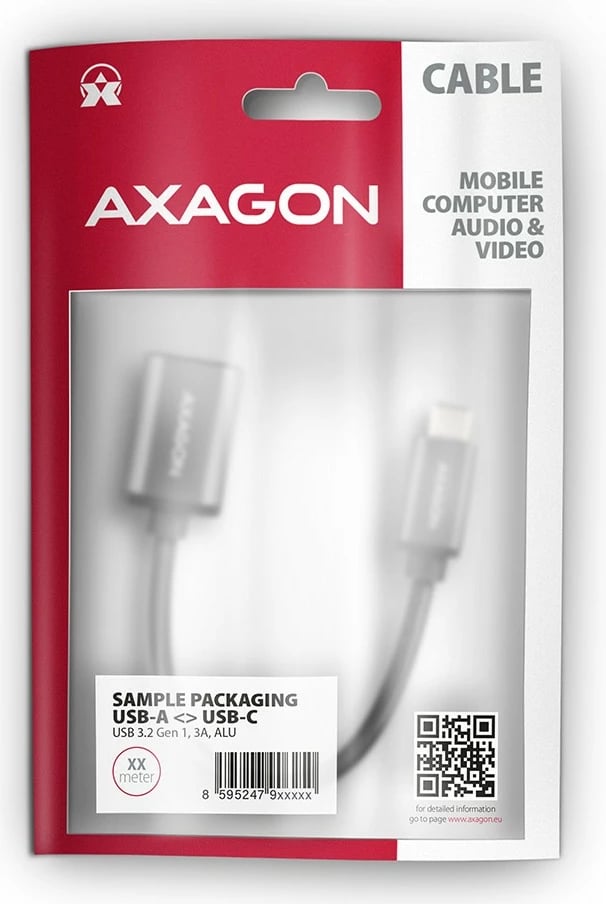 Adapter kabllo AXAGON RUCM-AFAC USB-C në USB-A, 0.2m, 3A, Gri