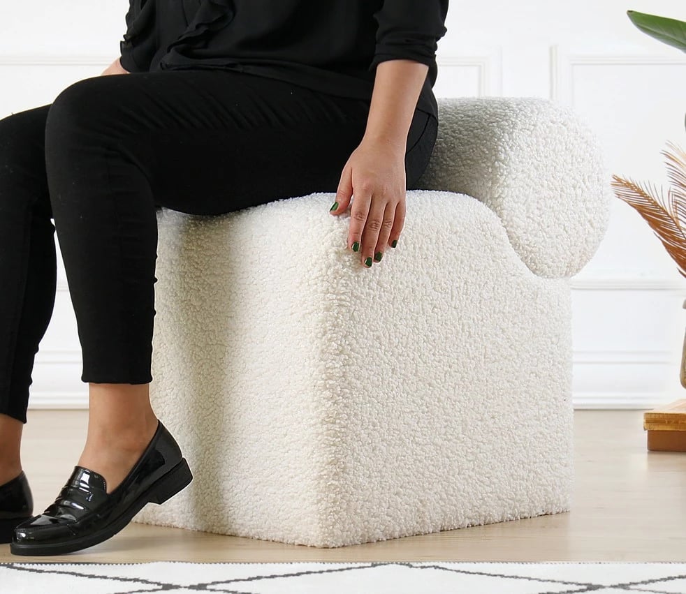 Puf Atelier del Sofa, monlik kürk, i bardhë