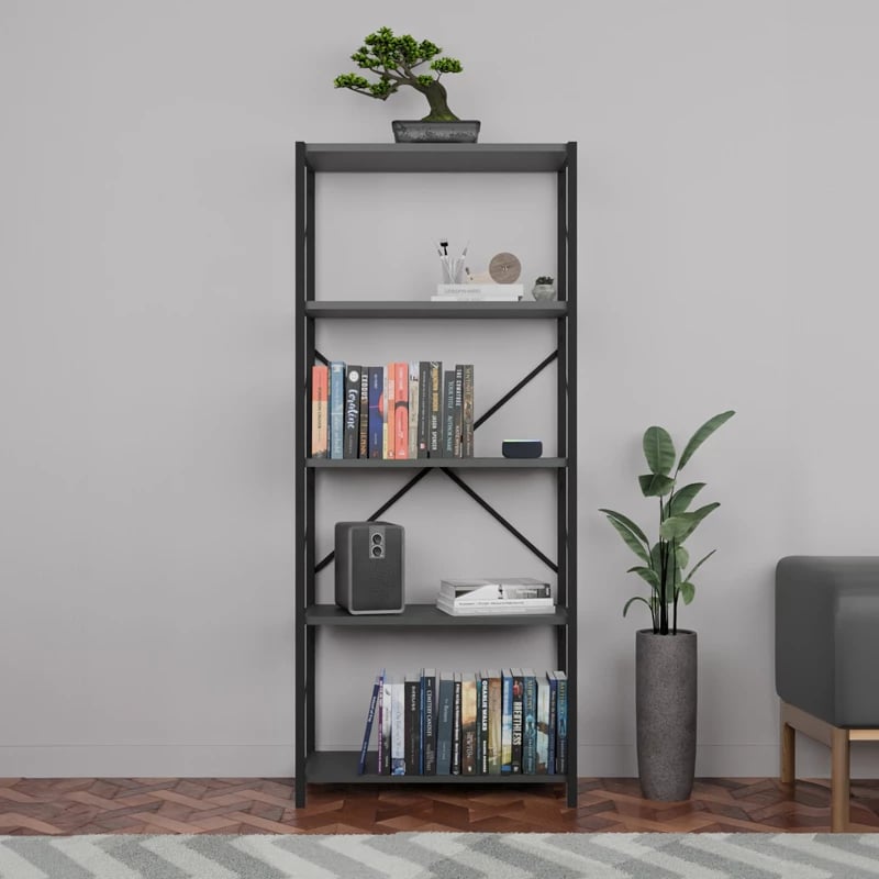Raft librash Draizy melaminë antracit-metal i zi 60x30x150cm