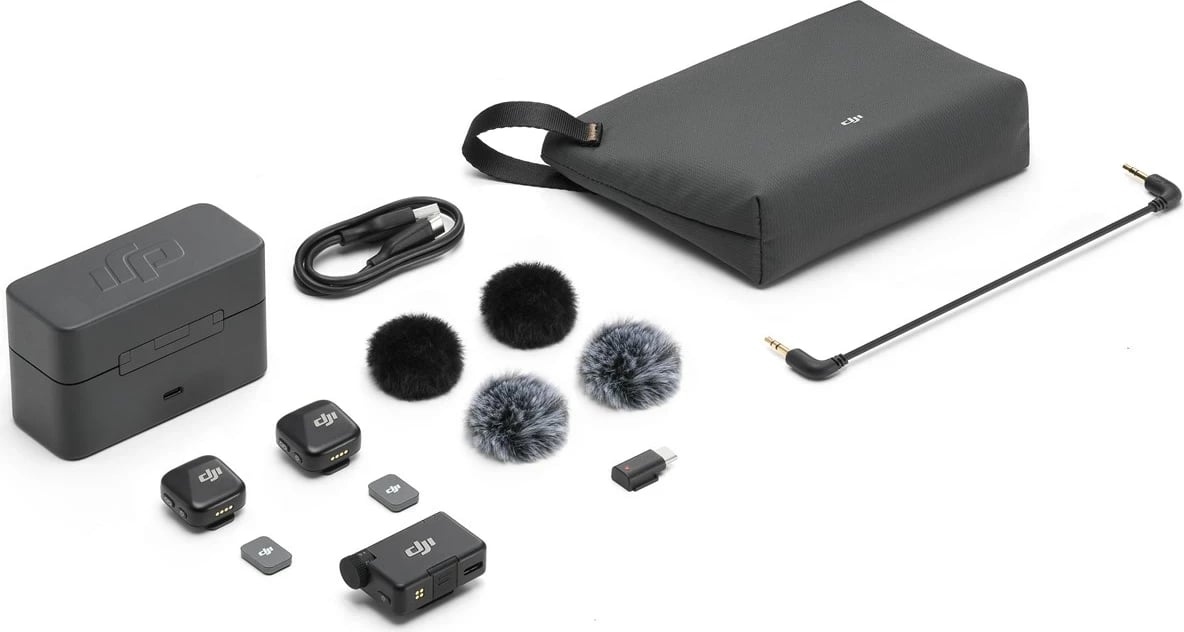 Mikrofon pa tela DJI Mic mini, 2 transmetues, 1 marrës, kuti karikimi