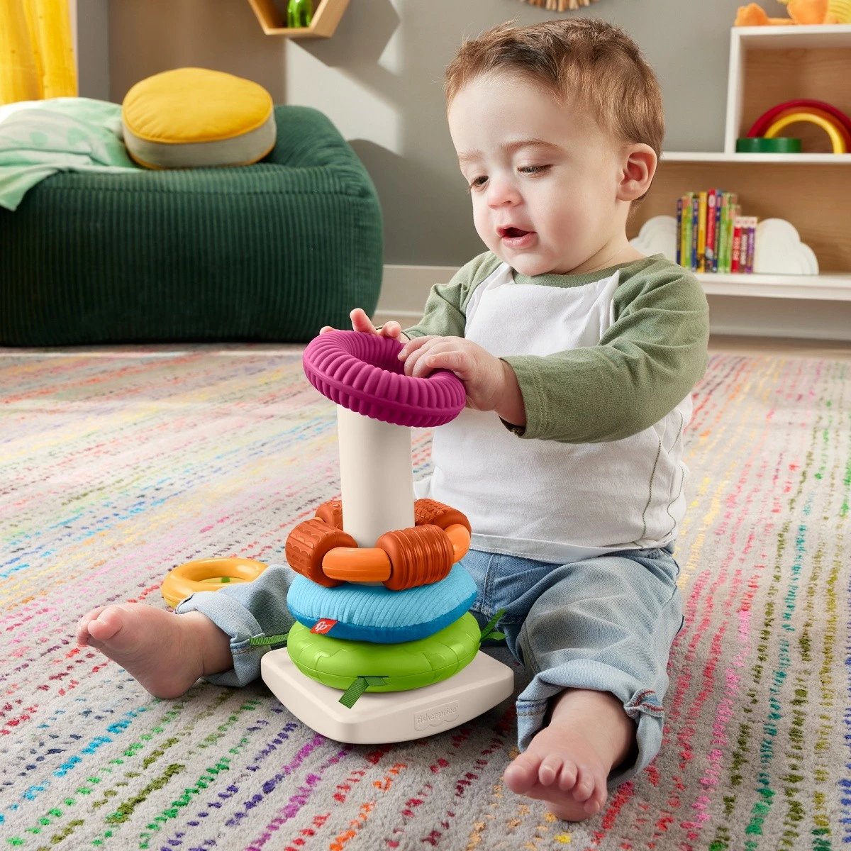 Lodër piramidë sensorike Fisher Price HXK47, shumëngjyrëshe, për fëmijë 6+ muajsh