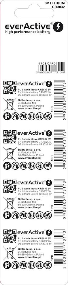 Bateri litium everActive CR3032, set 4 copë