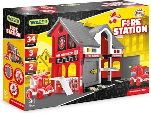 Set lodrash stacion zjarri Wader Play House, 3 automjete, 34 ngjitëse, plastikë, kuqe/zezë/bardhë