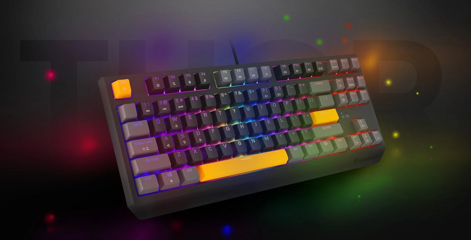 Tastierë mekanike GENESIS Thor 230 TKL, QWERTY, RGB, Wireless + Bluetooth + USB, Zezë/Gri/Portokalli