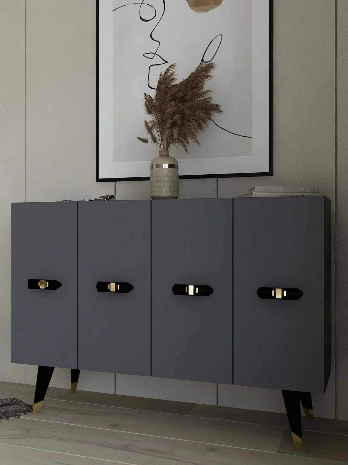 Konsol Skye Decor, Quart V, ngjyrë ari dhe antracit