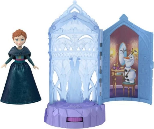 Set lodrash Frozen Mattel JCR90 me kukull të vogël dhe mini-pallat akulli, për vajza