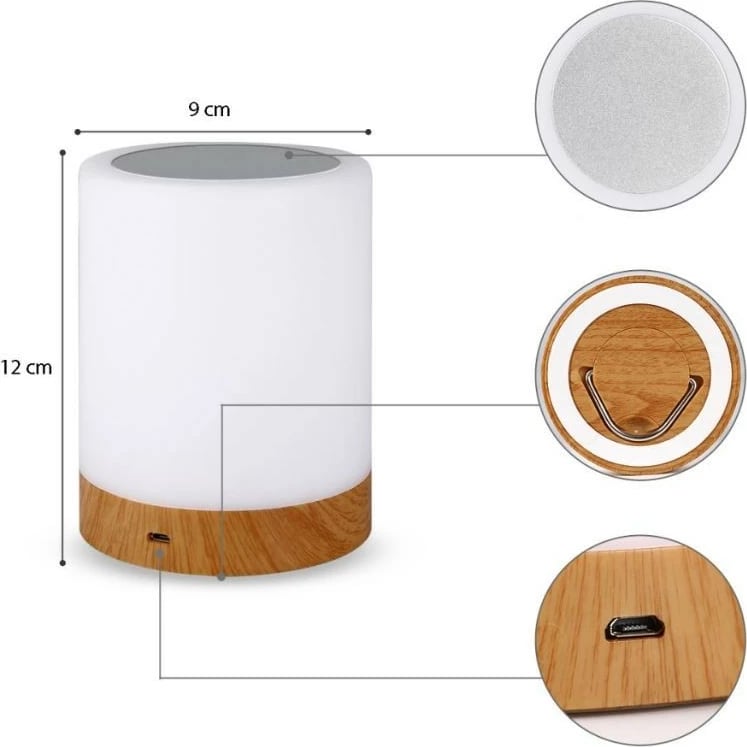 Llambë nate Techly I-LED TOUCH, LED, 12 cm, e bardhë, shumëngjyrëshe, USB