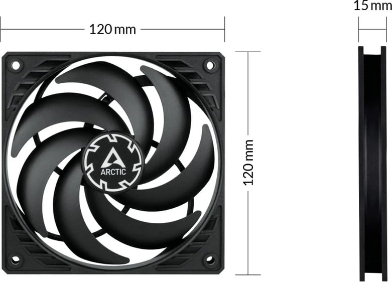Ventilator Arctic Cooling P12 Slim PWM PST, 120 mm, i zi, set prej 3 copë