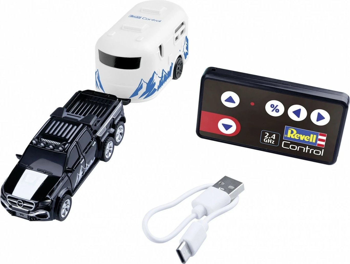 Makine lodër me telekomandë Revell RC 23566, Mini Camper, 1:64, e zezë dhe e bardhë, set