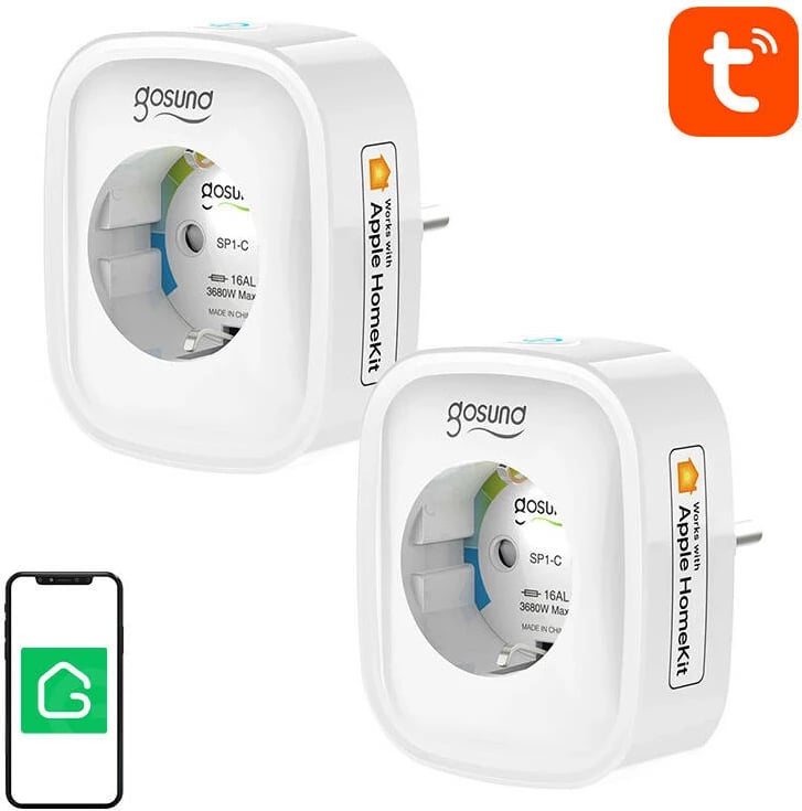 Prizë e mençur Gosund SP1-H, 16A, Wi-Fi, HomeKit, set 2 copë, e bardhë