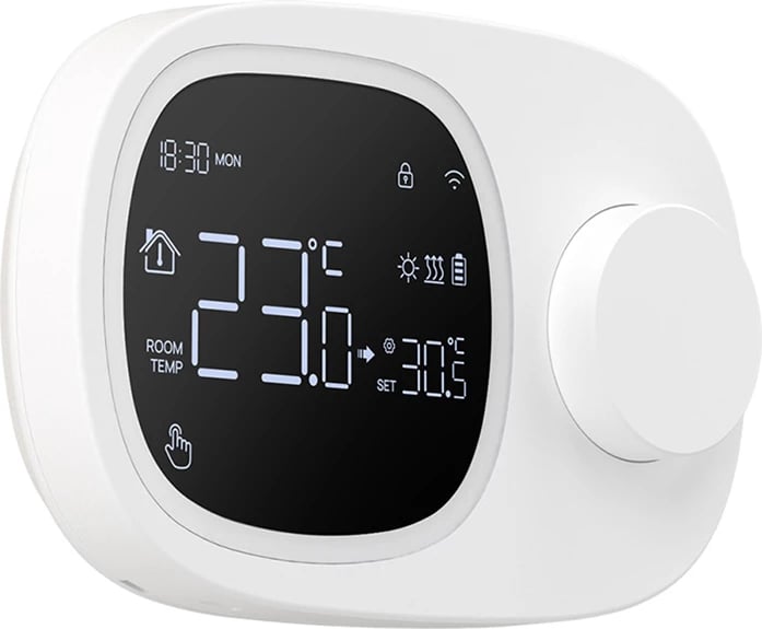 Termostat i mençur WiFi Avatto WT598, kontroll ngrohje/ftohje, ekran negativ, aplikacion Tuya/Smart Life, furnizim USB-C ose 3x AAA, i bardhë
