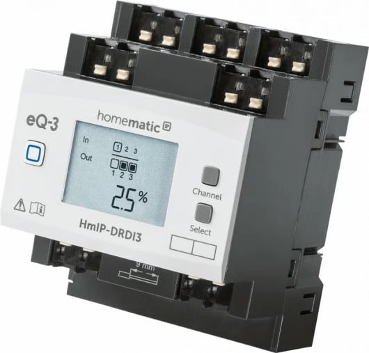 Aktuator ndriçimi eQ-3 Homematic IP HMIP-DRDI3, 3 kanale, montim në shina DIN, ngjyrë e zezë dhe e bardhë