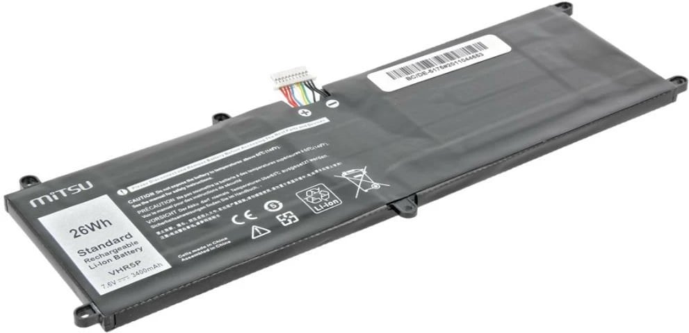 Bateri laptop Mitsu për Dell Latitude 11 (5175, 5179), 3400 mAh, 7.6V, Li-ion