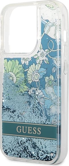 Mbështjellës Guess Flower Liquid Glitter për iPhone 14 Pro Max, Gjelbër