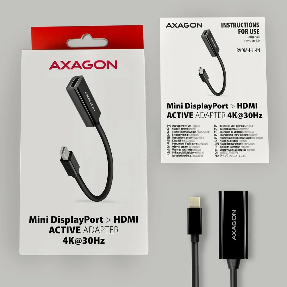 Adapter aktiv AXAGON RVDM-HI14N Mini DisplayPort në HDMI, 4K/30Hz, i zi
