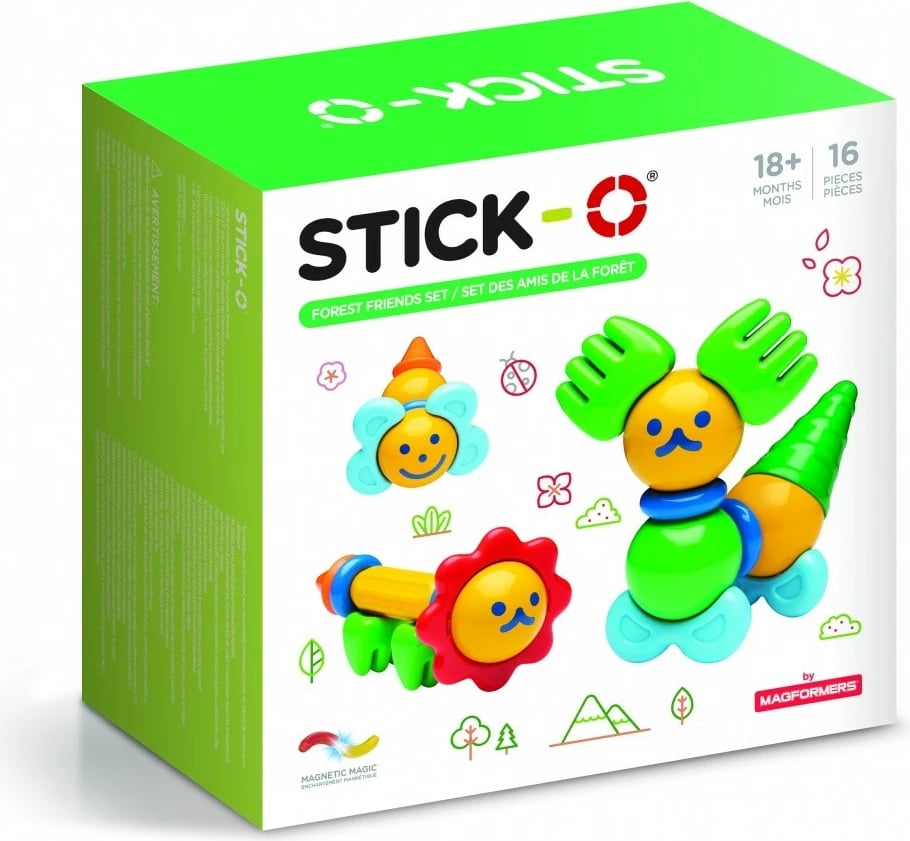 Set lodrash magnetike Magformers Stick-O Forest Friends, 16 pjesë, shumëngjyrëshe