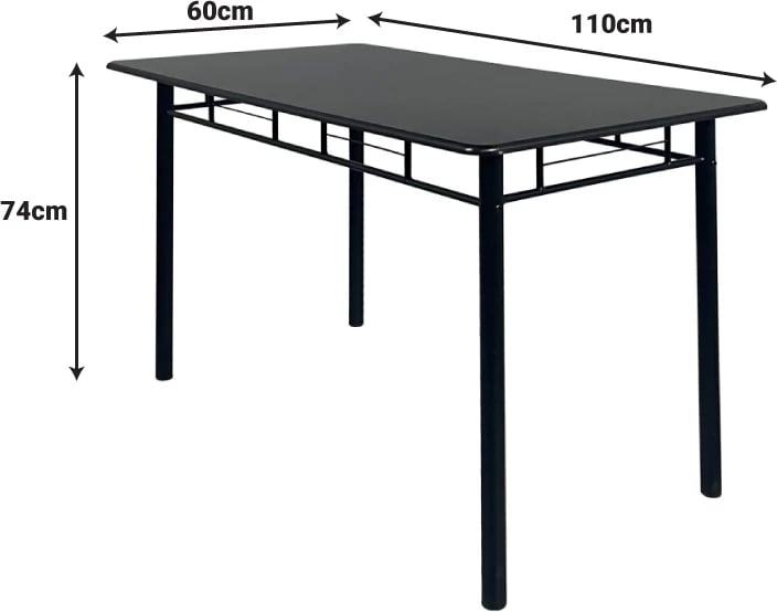 Tavolinë me karrige Roza II, set 5 copë, MDF, këmbë metalike të zeza, 110x60x74cm