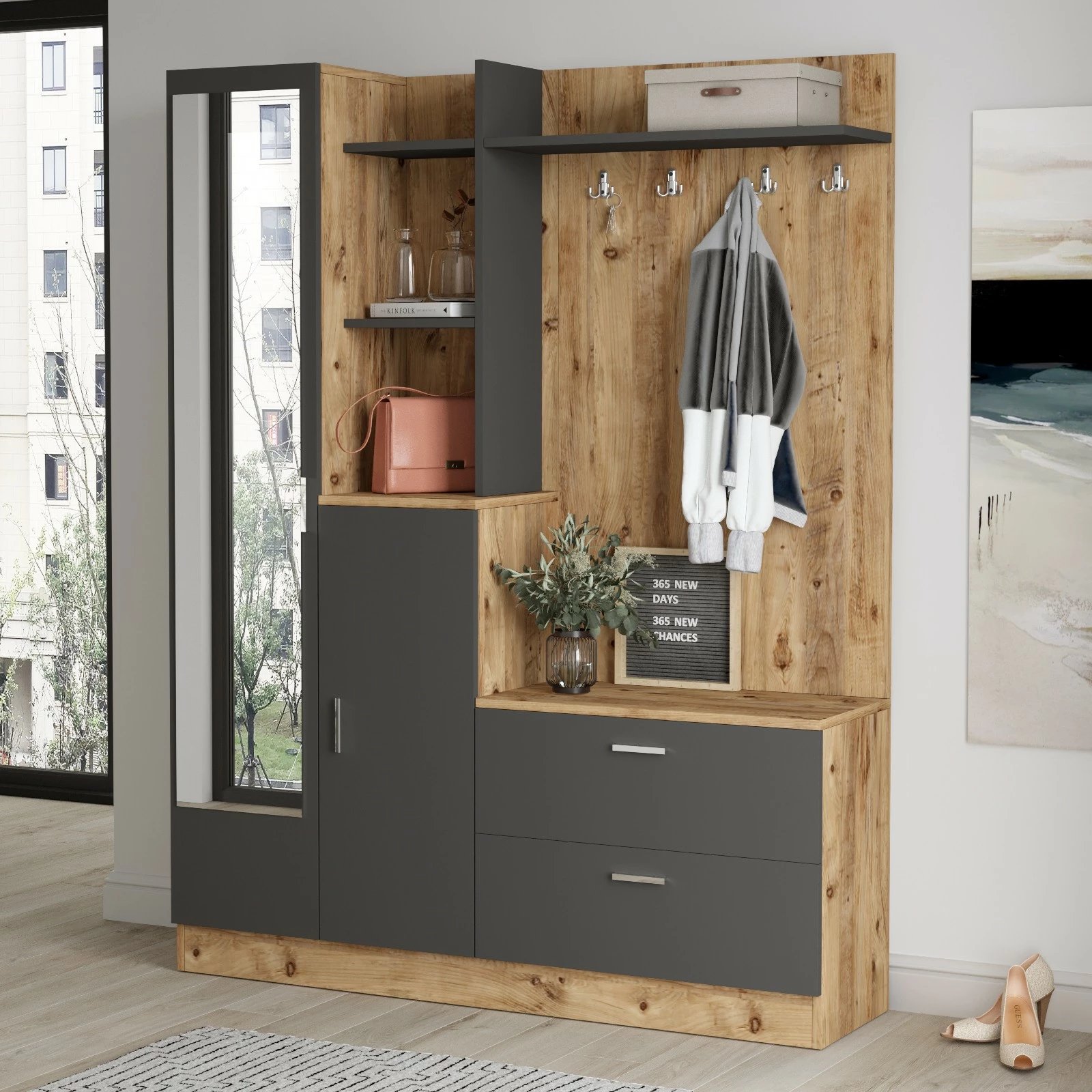 Stendë korridori Skye Decor, Dd5-Aa, ngjyrë pishë Atlantiku dhe antracit