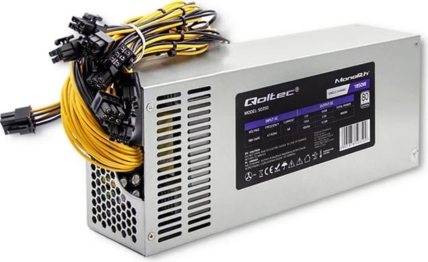 Furnizues i Energjisë Qoltec 50350, 1850W PCI-E, 80 Plus Platinum për Gaming Miner, Gri
