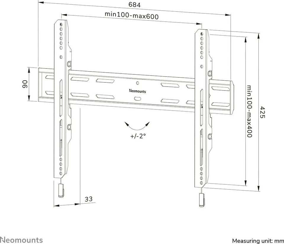Mbajtës muri për TV Neomounts WL30S-850BL16, fiks, çelik, 42-86 inç, i zi