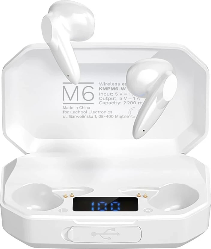 Kufje Kruger & Matz M6 Wireless In-Ear me Power Bank, Bardhë