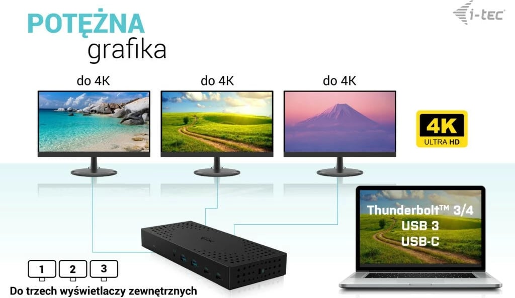 Stacion dokimi i-tec CATRIPLE4KDOCKPD2, 3x 4K, USB 3.0/USB-C/Thunderbolt, 100W, i zi
