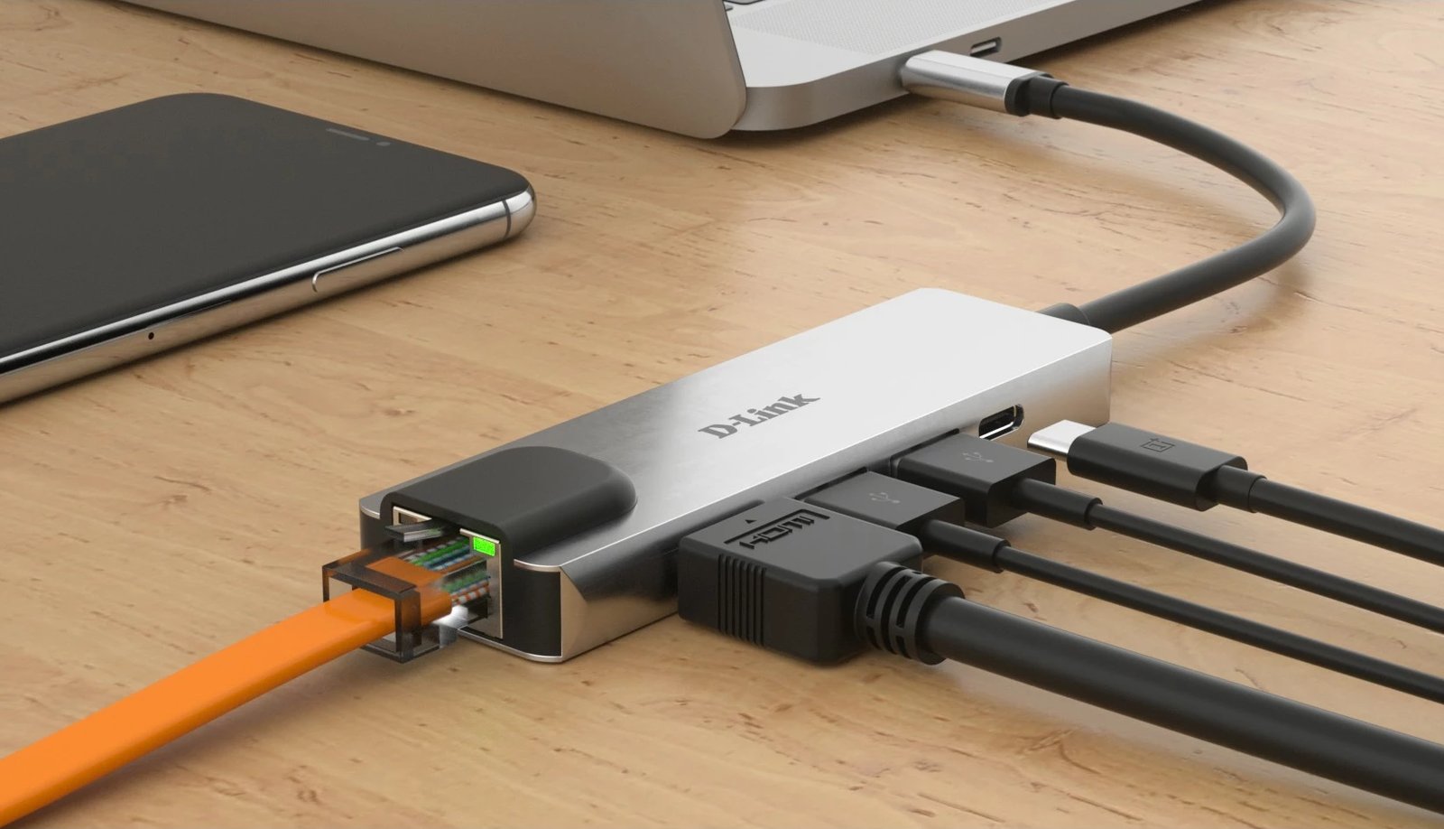 USB-C hub D-Link DUB-M520, Thunderbolt 3, HDMI 4K, Gigabit Ethernet, 2x USB 3.0, Power Delivery 60W, alumini, zi