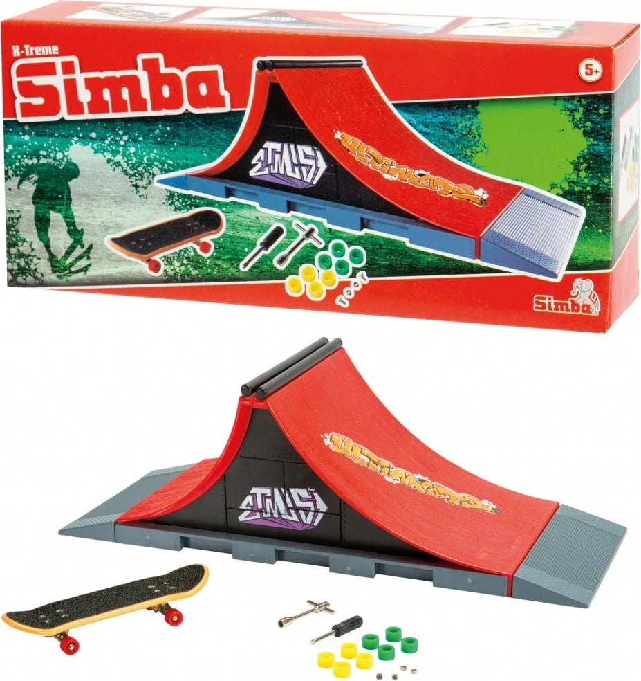 Set mini skateboard me rampë Simba X-Treme, për fëmijë, me aksesorë, shumëngjyrëshe
