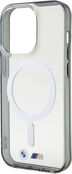 Mbështjellës BMW Silver Ring MagSafe për iPhone 15 Pro Max, transparent