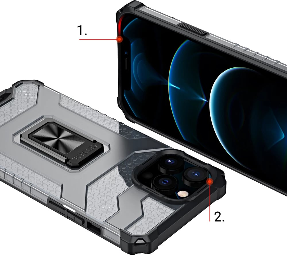 Mbështjellës Hurtel Crystal Ring Case me kickstand për iPhone 13 Pro, e zezë