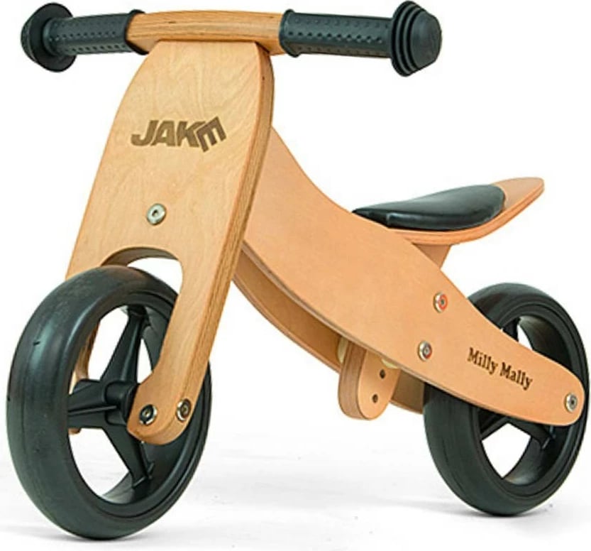 tricikel-bicikletë balancuese druri 2-në-1, Milly Mally JAKE, rrota shkumë 7", ulëse e rregullueshme, 18–36 muaj, 25 kg, Natural