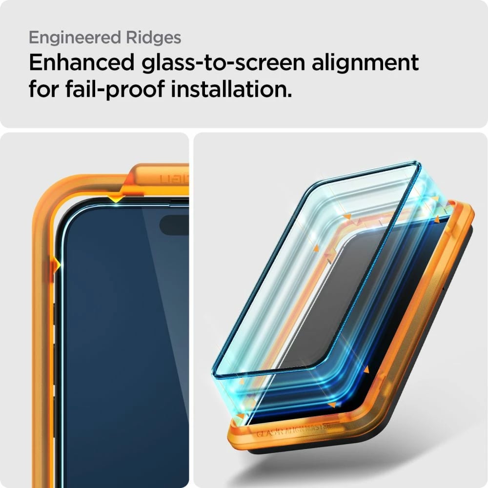 Xham i temperuar Spigen Glass tR AlignMaster për iPhone 15 Pro, 2 copë, Zi