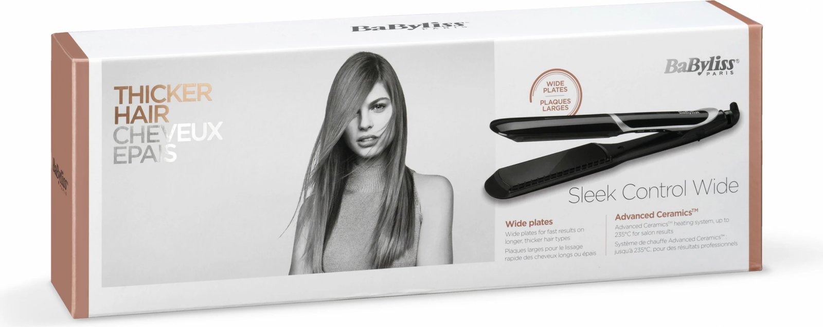 Hekur flokësh BaByliss ST397E Sleek Control Wide, jonizues, i zi