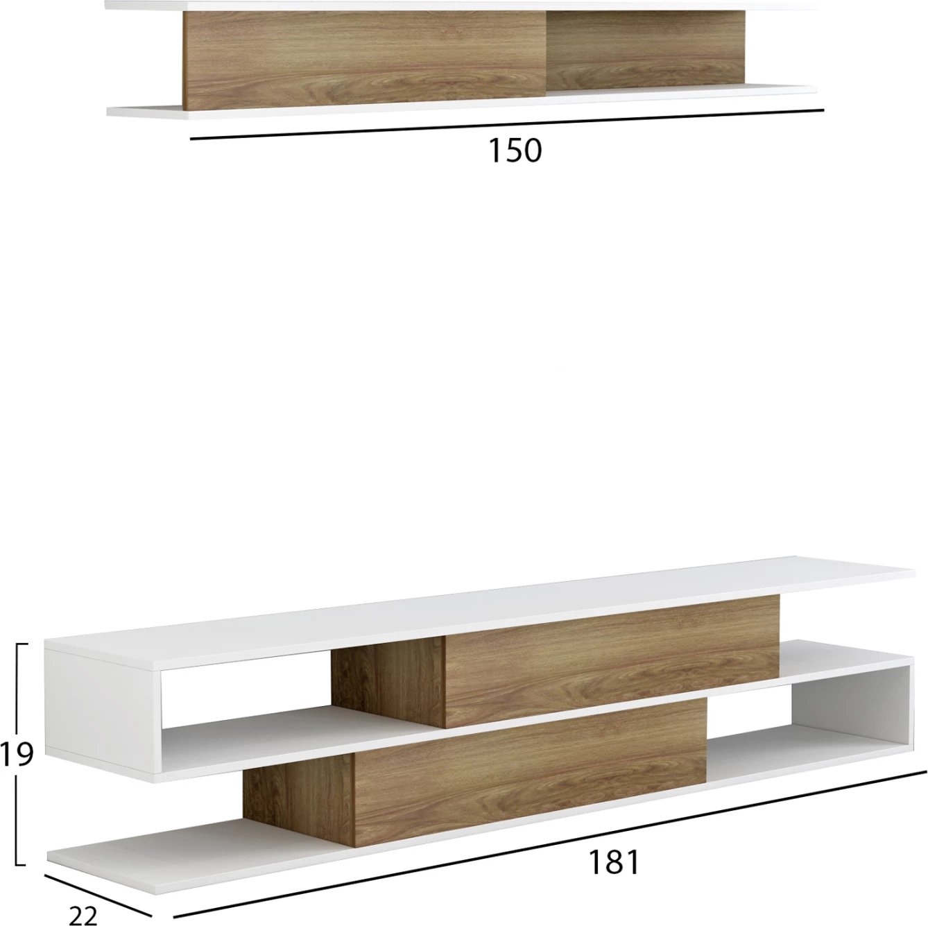 Set mobiljesh për TV BIRGITTA FH8903.11 melaminë, natyrale-bardhë, 181x31.5x39.6H cm
