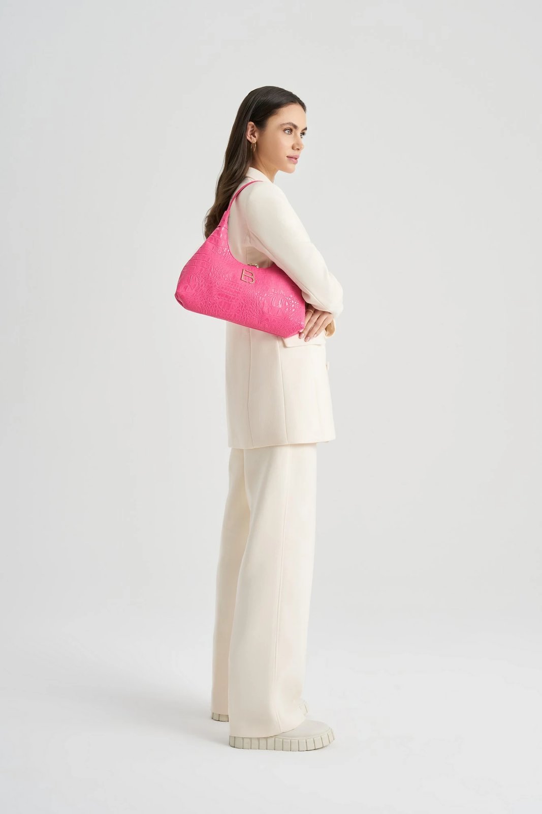 Çantë shpatull për femra, Lucky Bees, croco fuchsia, 505