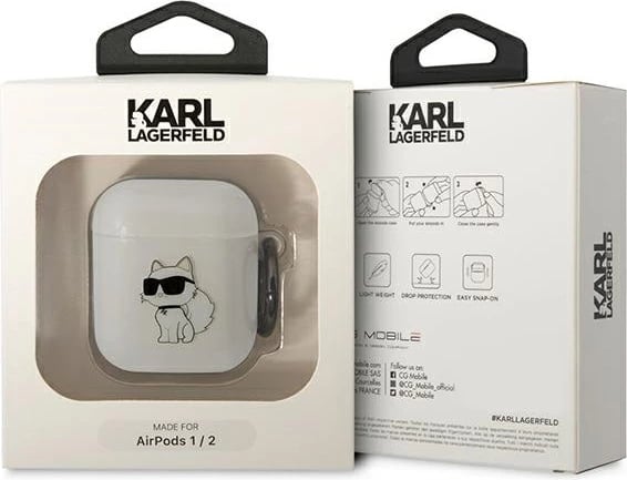 Mbështjellës Karl Lagerfeld KLA2HNCHTCT për AirPods 1/2, Choupette, transparent me unazë