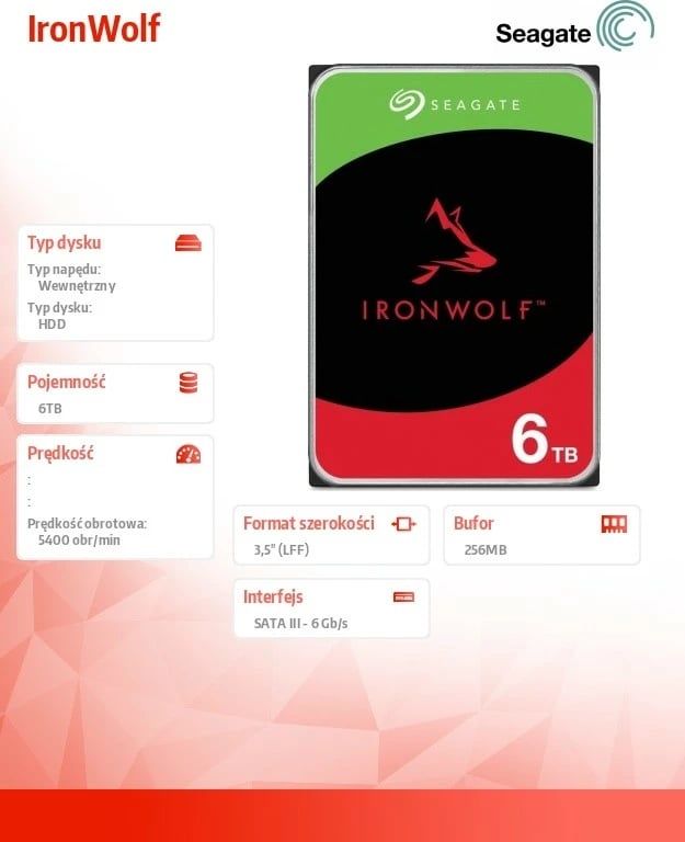 Hard disk i brendshëm Seagate IronWolf 6TB, 3.5", 256MB, SATA III